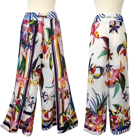 Trina Turk Treasure Cove Split Leg Cover Up Beach Pants Floral Multi L - Picture 1 of 13